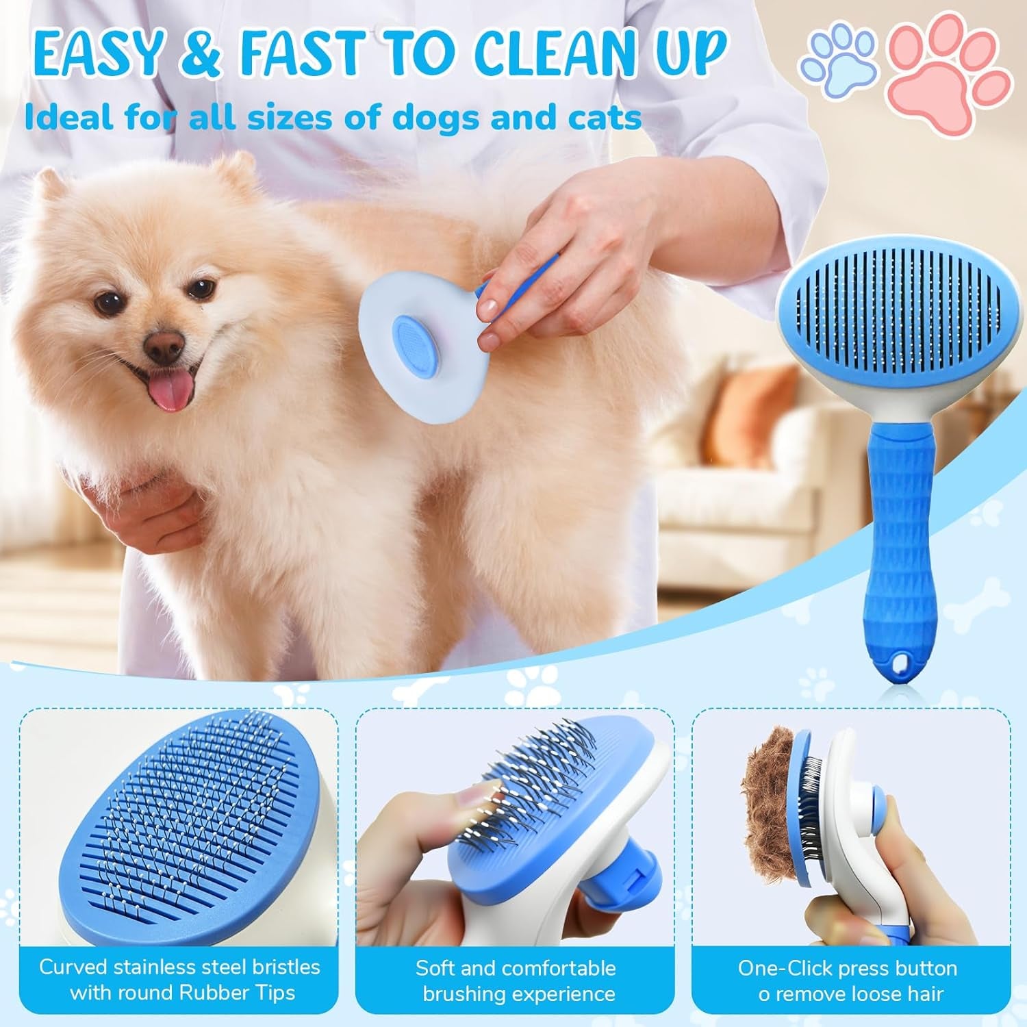 Dog Grooming Kit for Shedding – 8-Piece Pet Grooming Supplies with Deshedding Brush, Bath Gloves, Towels & Silicone Toothbrush | Ideal for Dogs, Cats, Small and Large Pets (Blue)
