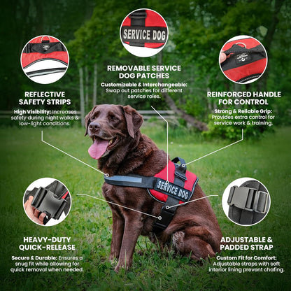 Emotional Support Vest Harness - Durable and Adjustable Dog Vest with Reflective Straps, Removable Patches, Handle & D-Ring, Travel and Daily Use, XXXS 11.5-13" - Bright Red