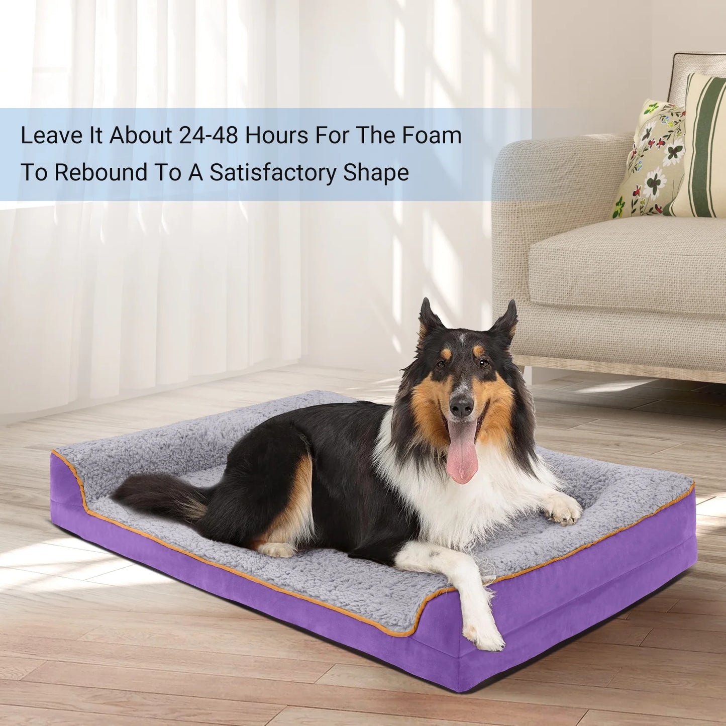 Dog Bed for Large Medium Small Dogs Orthopedic Dog Sofa Bed Non Slip Pet Couch with Removable Washable Cover Supportive Egg Crate Foam S to XL, Gray and Purple