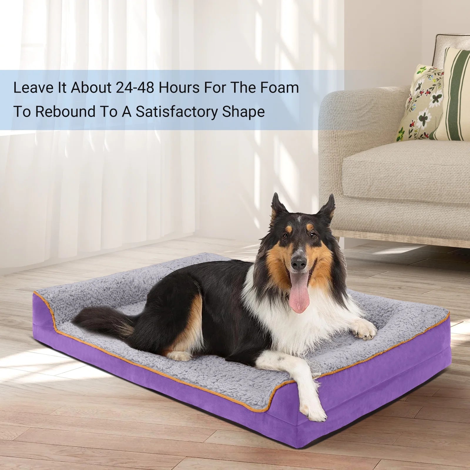 Dog Bed for Large Medium Small Dogs Orthopedic Dog Sofa Bed Non Slip Pet Couch with Removable Washable Cover Supportive Egg Crate Foam S to XL, Gray and Purple