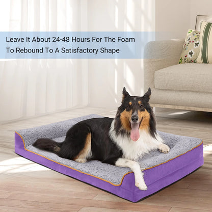 Dog Bed for Large Medium Small Dogs Orthopedic Dog Sofa Bed Non Slip Pet Couch with Removable Washable Cover Supportive Egg Crate Foam S to XL, Gray and Purple