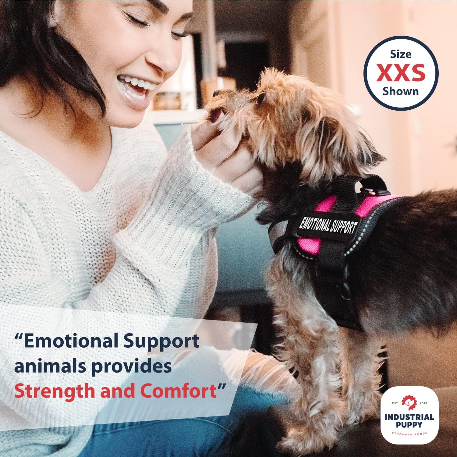 Emotional Support Vest Harness - Durable and Adjustable Dog Vest with Reflective Straps, Removable Patches, Handle & D-Ring, Travel and Daily Use, XXS 13.5-17" - Pink