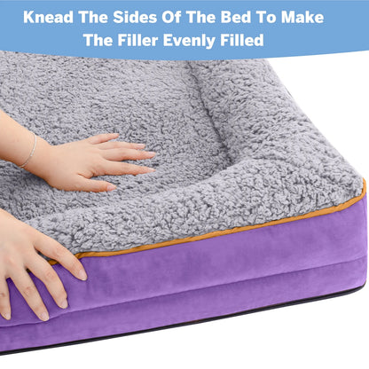 Dog Bed for Large Medium Small Dogs Orthopedic Dog Sofa Bed Non Slip Pet Couch with Removable Washable Cover Supportive Egg Crate Foam S to XL, Gray and Purple