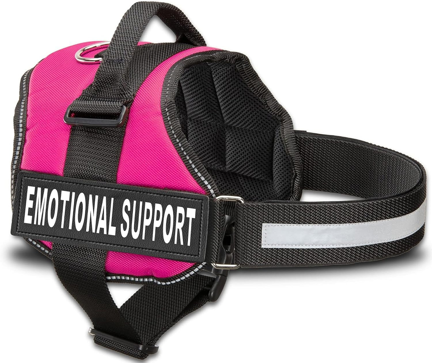 Emotional Support Vest Harness - Durable and Adjustable Dog Vest with Reflective Straps, Removable Patches, Handle & D-Ring, Travel and Daily Use, XXS 13.5-17" - Pink