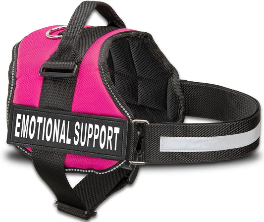 Emotional Support Vest Harness - Durable and Adjustable Dog Vest with Reflective Straps, Removable Patches, Handle & D-Ring, Travel and Daily Use, XXS 13.5-17" - Pink