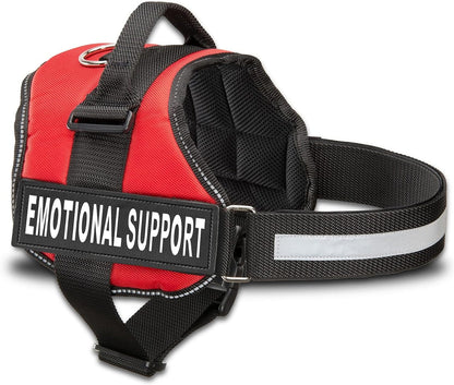 Emotional Support Vest Harness - Durable and Adjustable Dog Vest with Reflective Straps, Removable Patches, Handle & D-Ring, Travel and Daily Use, XXXS 11.5-13" - Bright Red