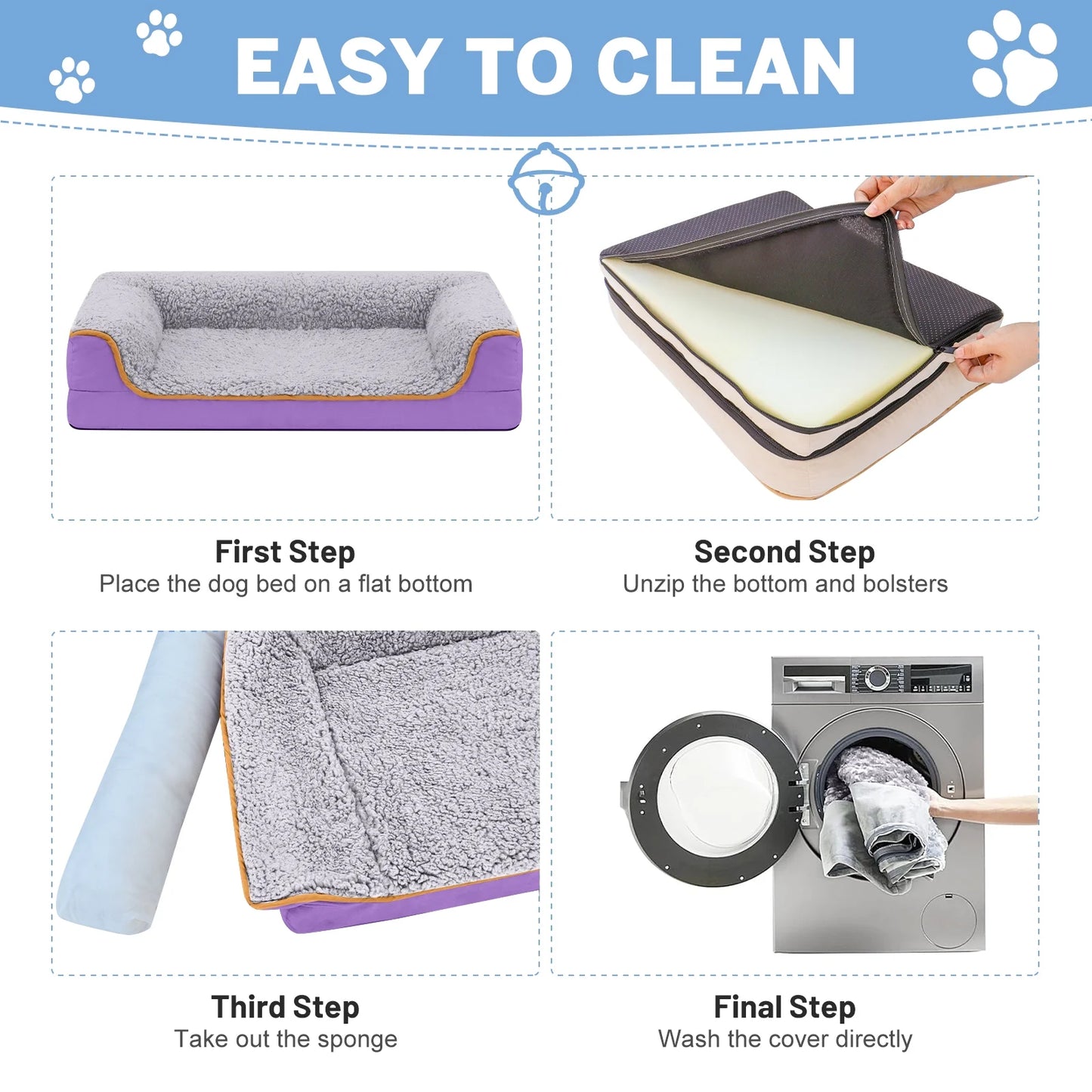 Dog Bed for Large Medium Small Dogs Orthopedic Dog Sofa Bed Non Slip Pet Couch with Removable Washable Cover Supportive Egg Crate Foam S to XL, Gray and Purple
