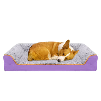 Dog Bed for Large Medium Small Dogs Orthopedic Dog Sofa Bed Non Slip Pet Couch with Removable Washable Cover Supportive Egg Crate Foam S to XL, Gray and Purple