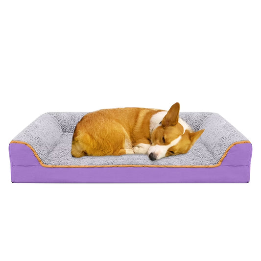 Dog Bed for Large Medium Small Dogs Orthopedic Dog Sofa Bed Non Slip Pet Couch with Removable Washable Cover Supportive Egg Crate Foam S to XL, Gray and Purple