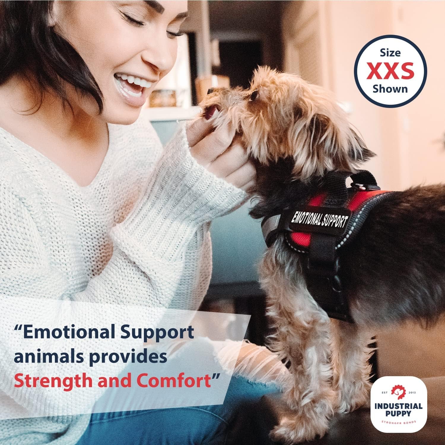 Emotional Support Vest Harness - Durable and Adjustable Dog Vest with Reflective Straps, Removable Patches, Handle & D-Ring, Travel and Daily Use, XXXS 11.5-13" - Bright Red
