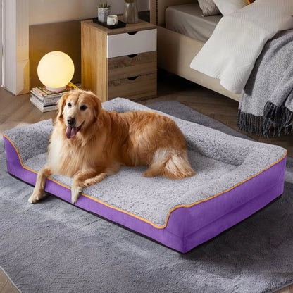Dog Bed for Large Medium Small Dogs Orthopedic Dog Sofa Bed Non Slip Pet Couch with Removable Washable Cover Supportive Egg Crate Foam S to XL, Gray and Purple